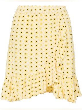 GANNI. Yellow Daisy Print Ruffle Wrap Size EU 34/US 2